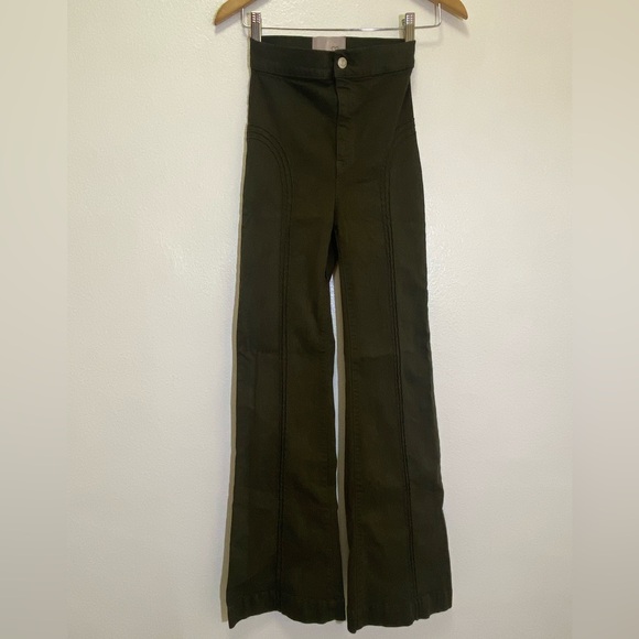 Revice - High Waist Wide Leg Flared Roller Girl Jeans Military Green - size 26 - Picture 2 of 9